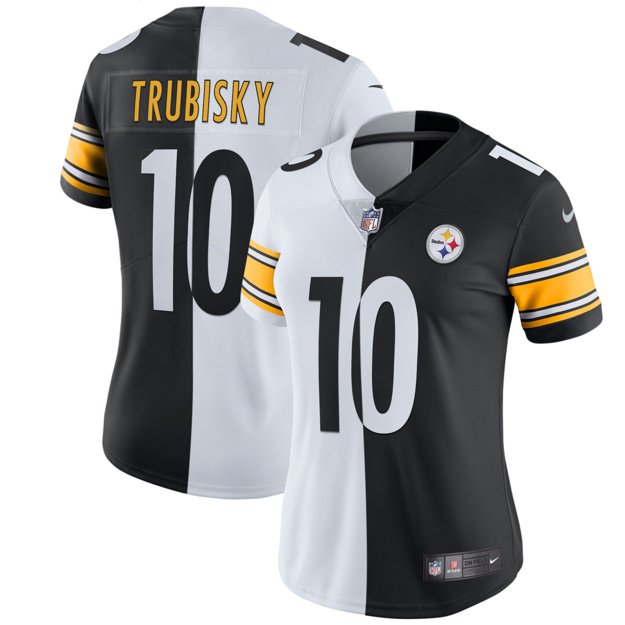 Mitchell Trubisky Women's Pittsburgh Steelers White Gold & Black Gold Split Jersey - All Stitched