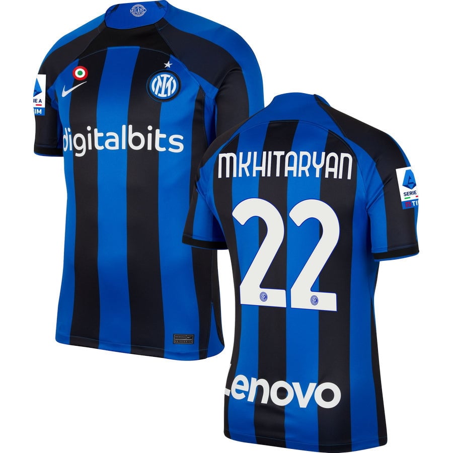 Mkhitaryan 22 Inter Milan Serie A Patch Men 2022/23 Home Jersey – Blue