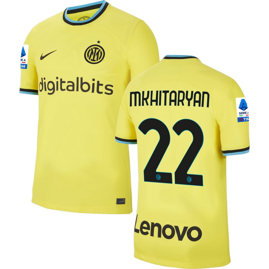 Mkhitaryan 22 Inter Milan Serie A Patch Men 2022/23 Third Jersey – Yellow