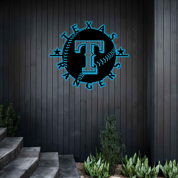 MLB Texas Rangerss Logo RGB Led Lights Metal Wall Art
