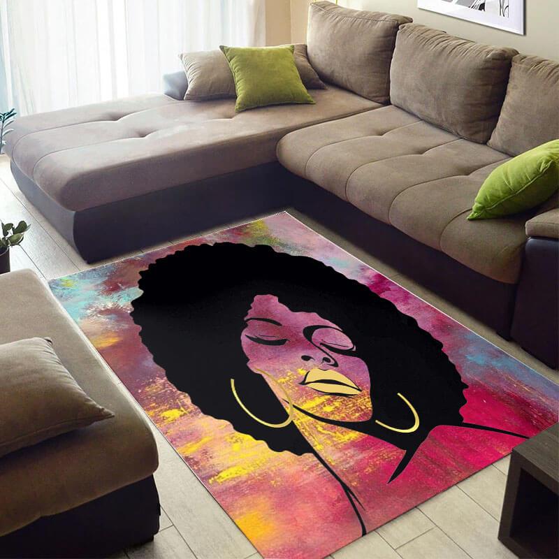 Modern African American Beautiful Afro Woman Design Floor Inspired Living Room Rectangle Rug