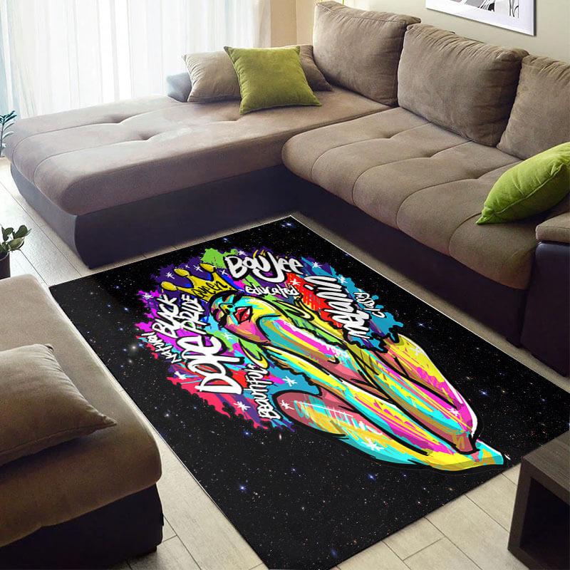 Modern African American Cute Black Art Melanin Girl Design Floor House Rectangle Rug