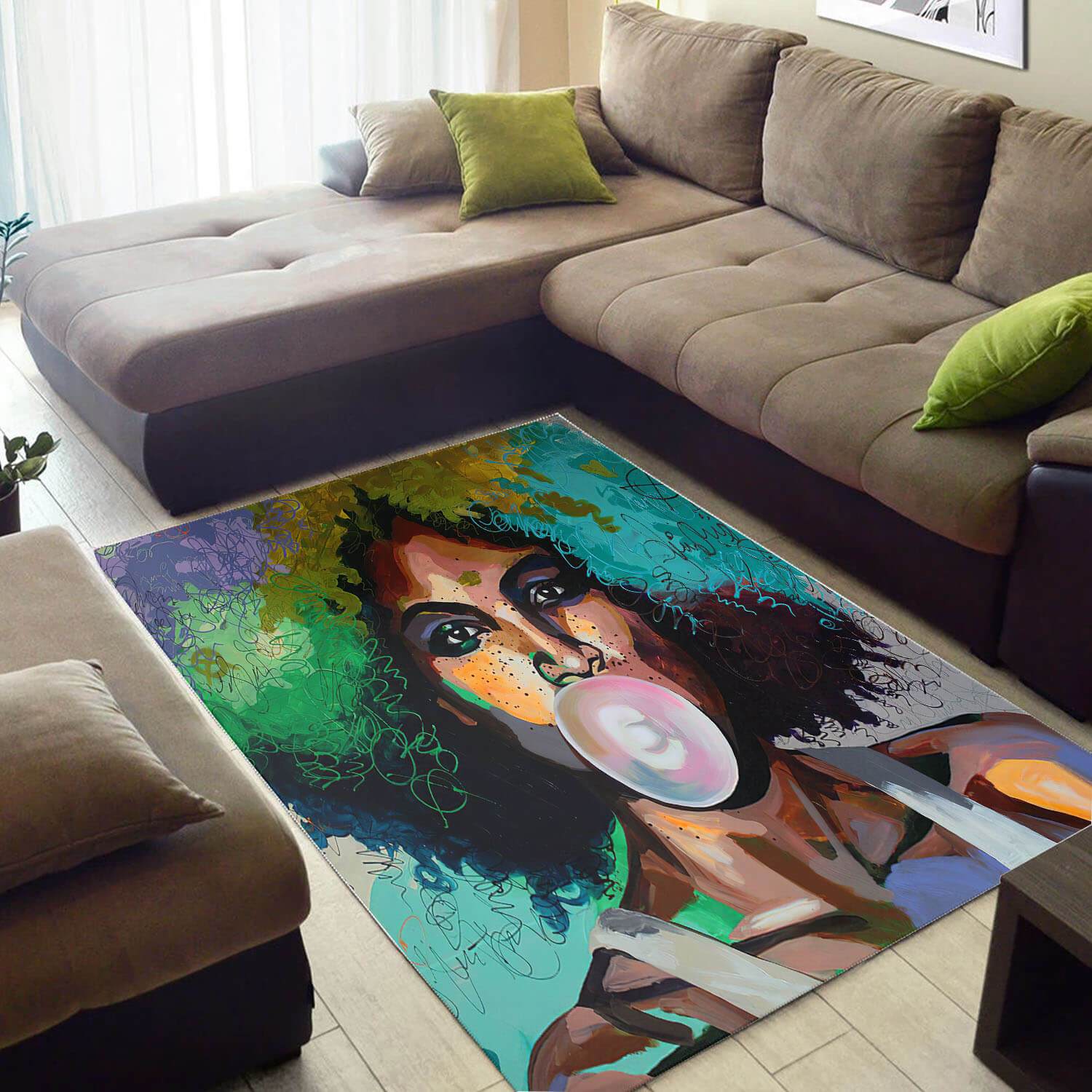 Modern African American Cute Themed Afro Lady Large Style Rectangle Rug
