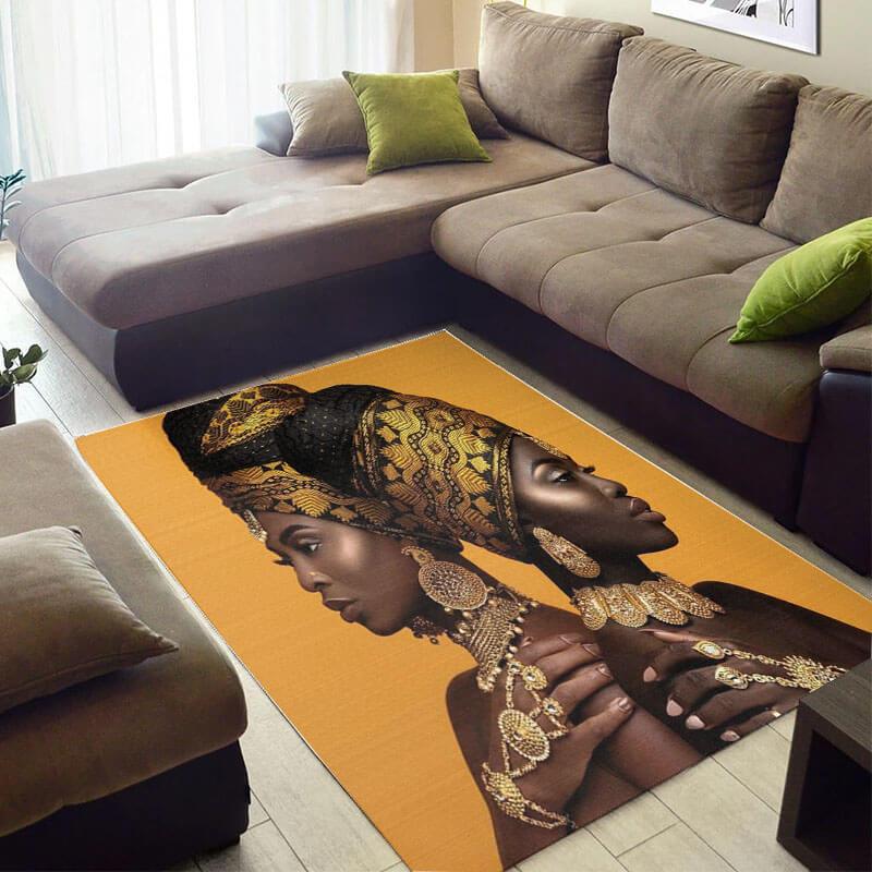 Modern African American Cute Themed Afro Lady Style Area Rectangle Rug