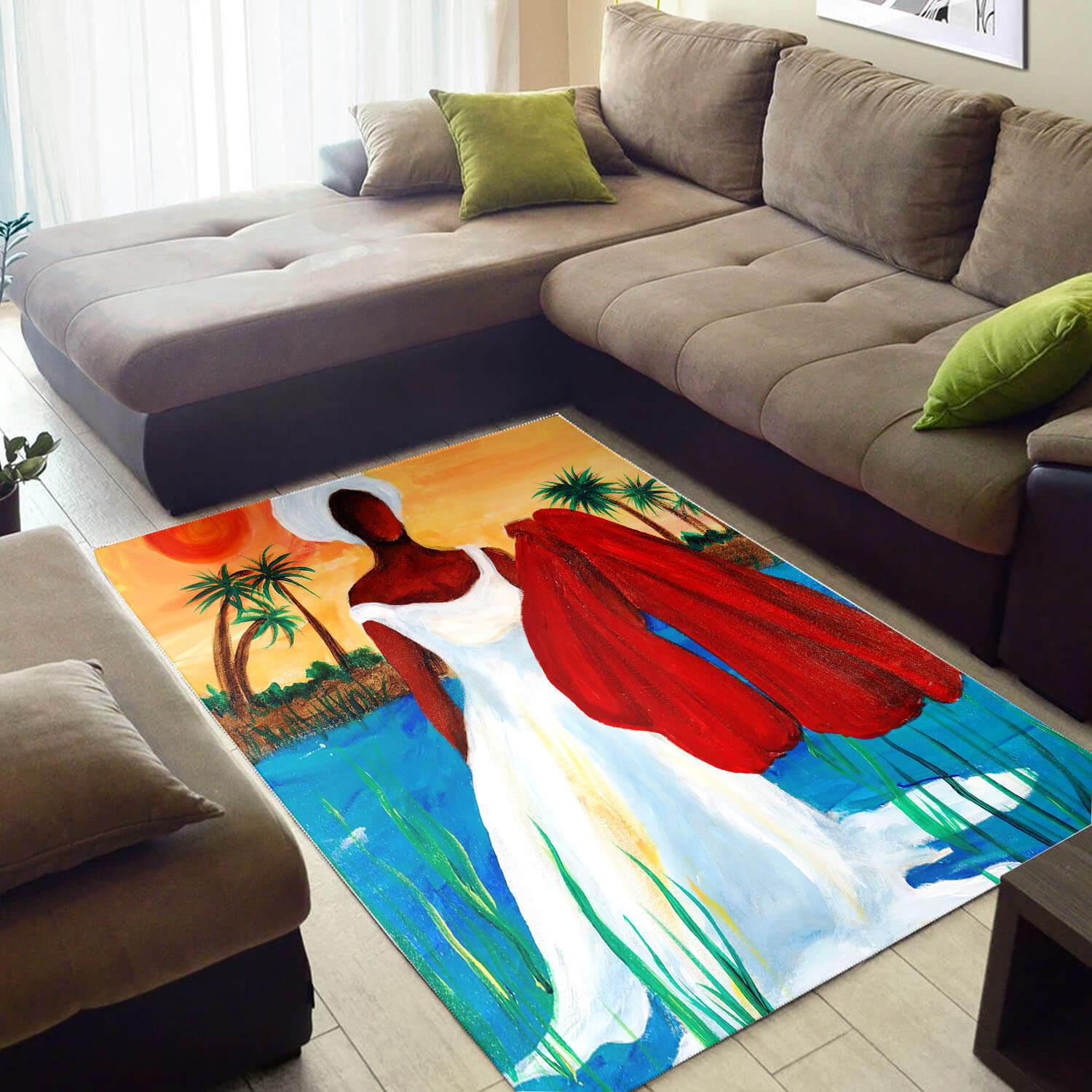 Modern African American Fancy Afrocentric Afro Girl Style Floor Inspired Living Room Rectangle Rug