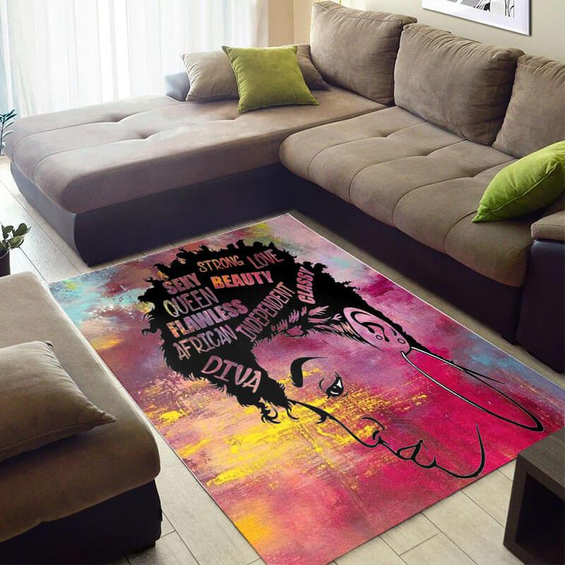 Modern African American Fancy Natural Hair Afro Girl Colorful Art Themed Carpet Living Room Rectangle Rug