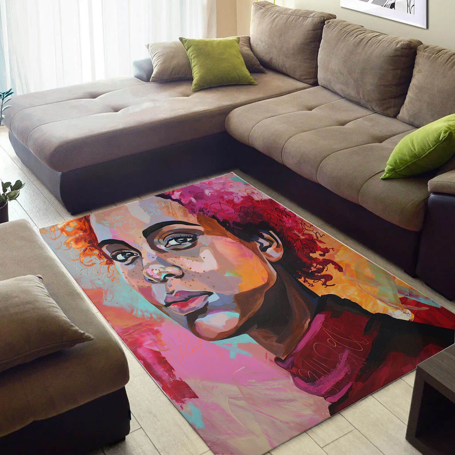 Modern African American Pretty Black Art Afro Girl Carpet Living Room Rectangle Rug