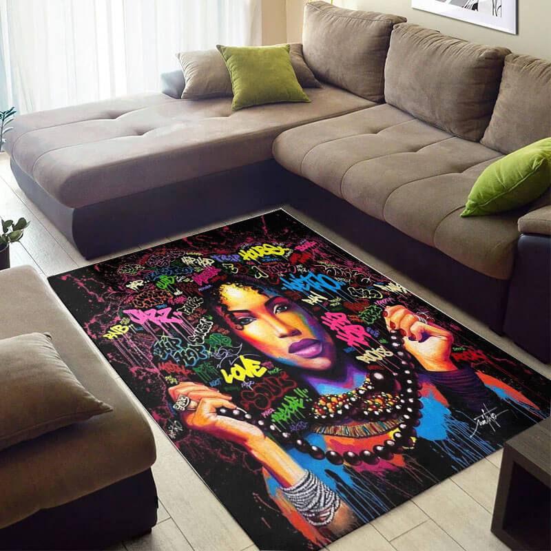 Modern African Cute American Art Melanin Afro Woman Carpet Style Rectangle Rug