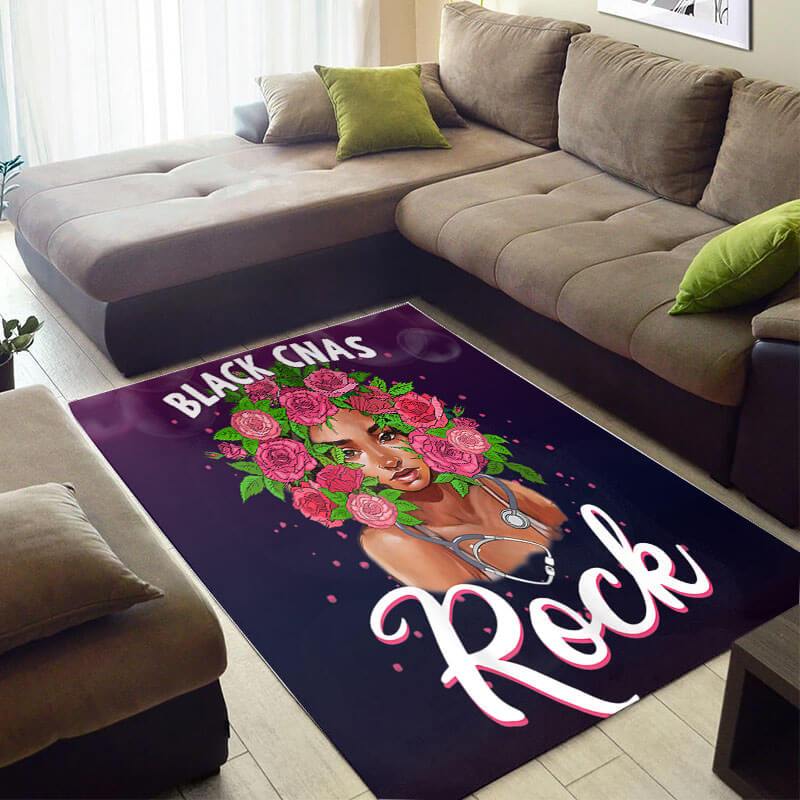 Modern African Pretty Themed Afro Lady Black Cnas Rock Style Rectangle Rug