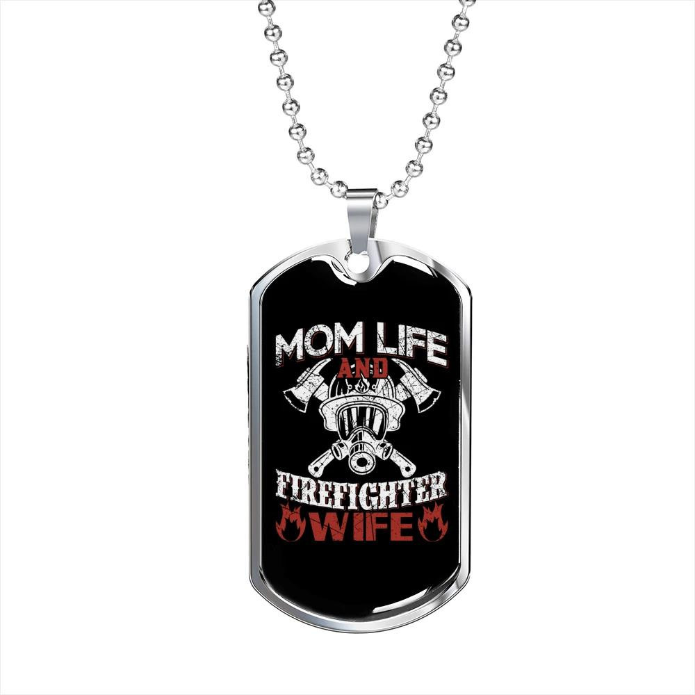 Mom Life Firefighter Wife Skull Perfect Gift For Mom Firefighter Dog Tag Pendant Necklace