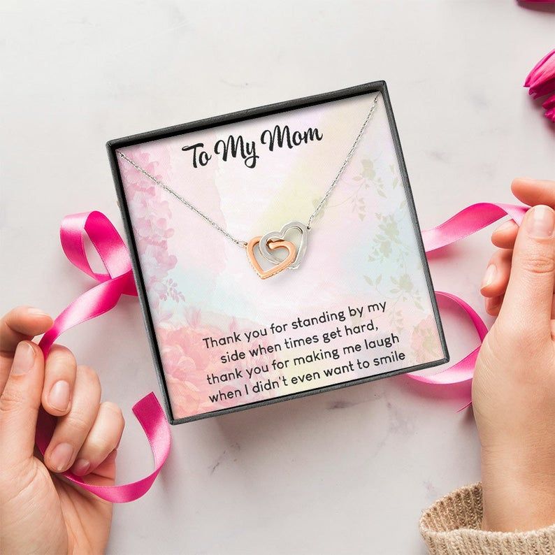 Mom Necklace – To My Mom Thank You For All – Interlocking Heart Necklace  – The Jewelry For Mom