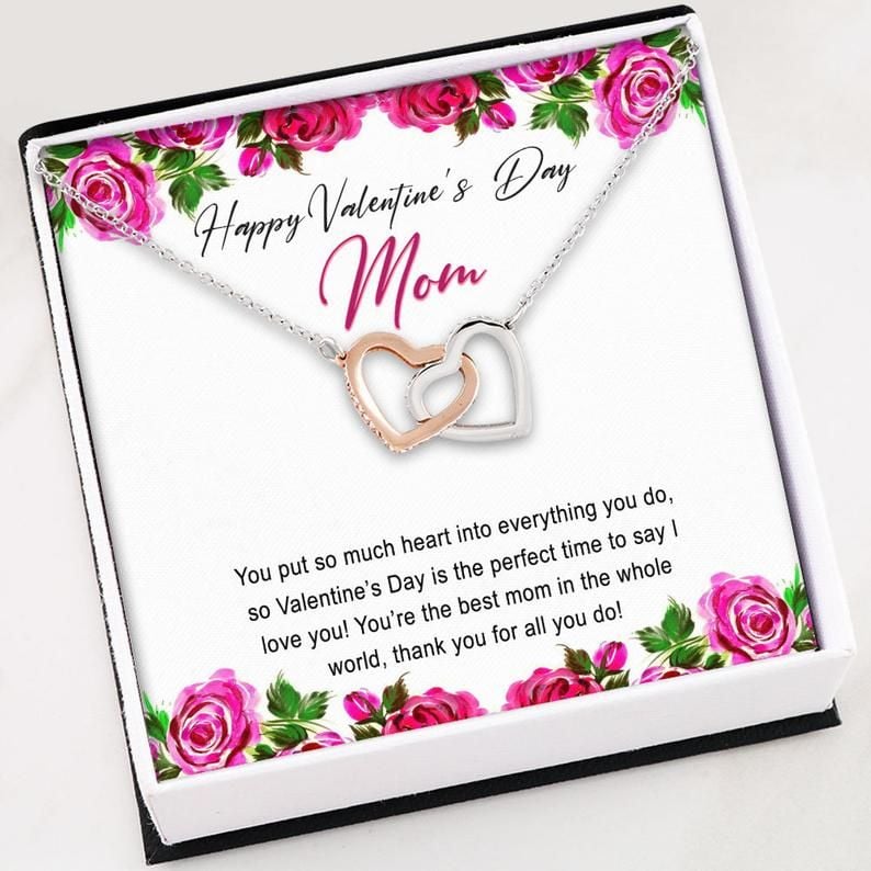 Mom Necklace – To My Mom Thank You For All You Do – Interlocking Heart Necklace – The Jewelry For Mom