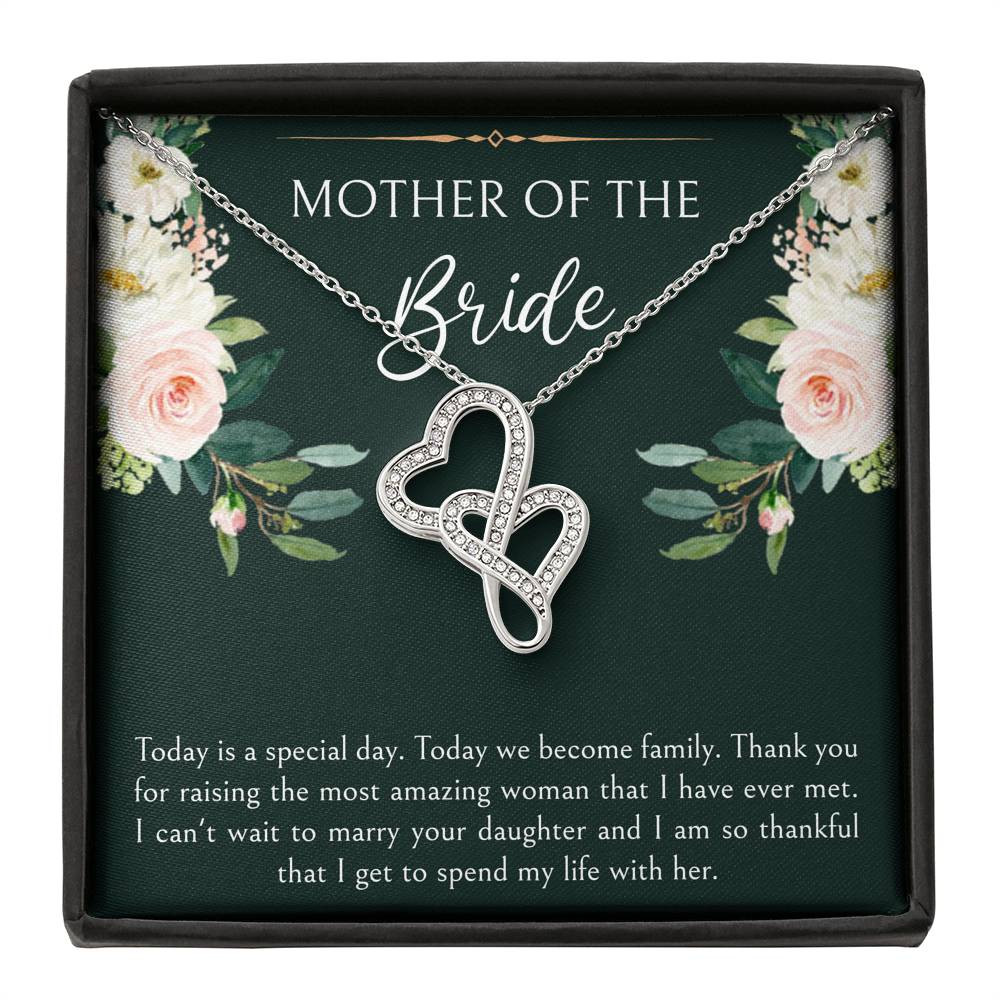 Mom of the Bride Gifts, Today We Become Family, Double Heart Necklace For Women, Wedding Day Thank You Ideas From Groom