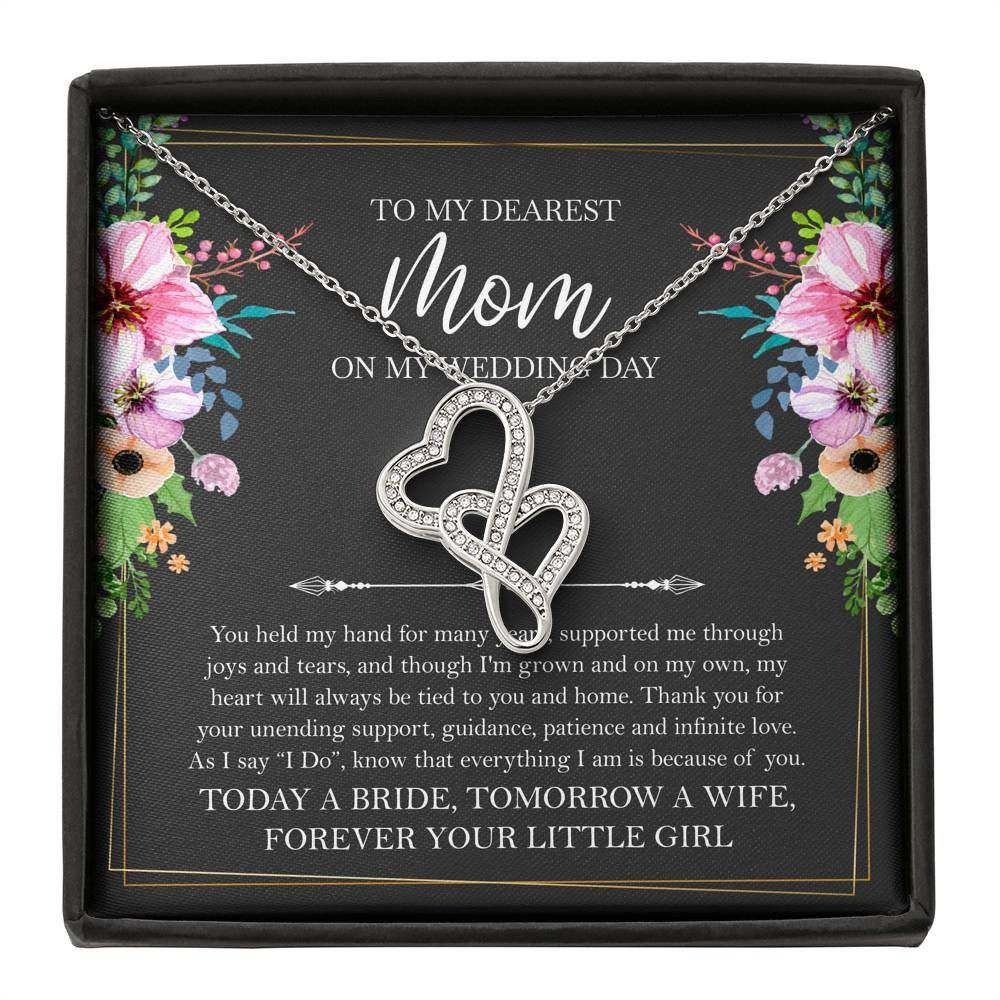 Mom of the Bride Gifts, You Held My Hand for Many Years, Double Heart Necklace For Women, Wedding Day Thank You Ideas From Bride