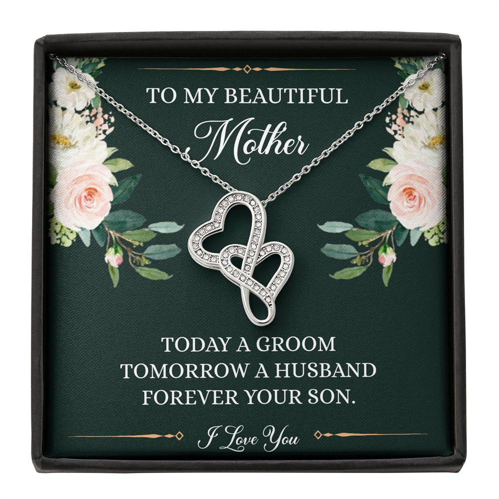 Mom of the Groom Gifts, Forever Your Son, Double Heart Necklace For Women, Wedding Day Thank You Ideas From Groom