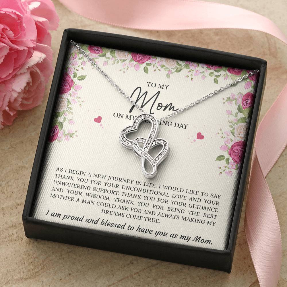 Mom of the Groom Gifts, I Am Proud And Blessed To Have You, Double Heart Necklace For Women, Wedding Day Thank You Ideas From Groom