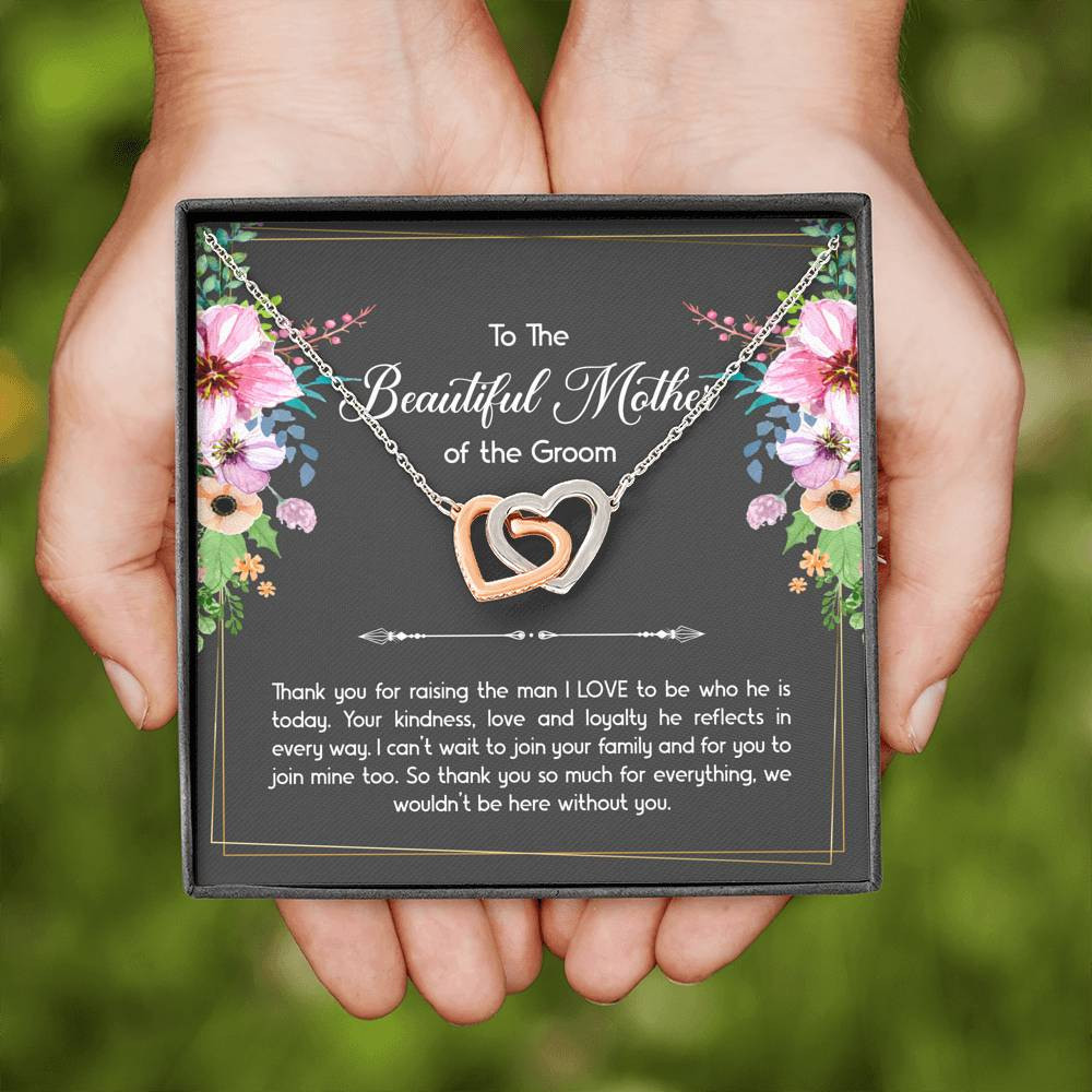 Mom Of The Groom Gifts, Thank You For Raising The Man I Love, Interlocking Heart Necklace For Women, Wedding Day Thank You Ideas From Bride
