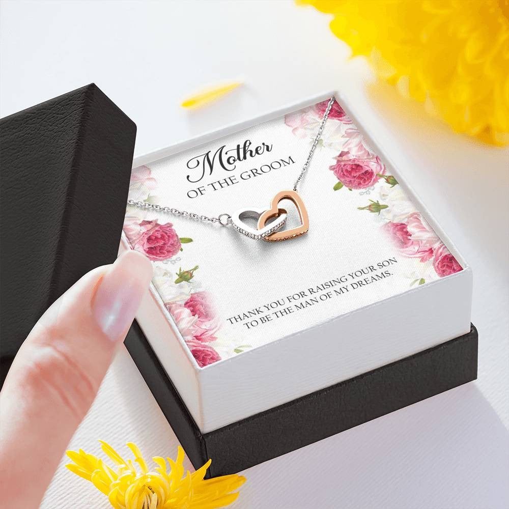 Mom of the Groom Gifts, Thank You For Raising Your Son, Interlocking Heart Necklace For Women, Wedding Day Thank You Ideas From Bride