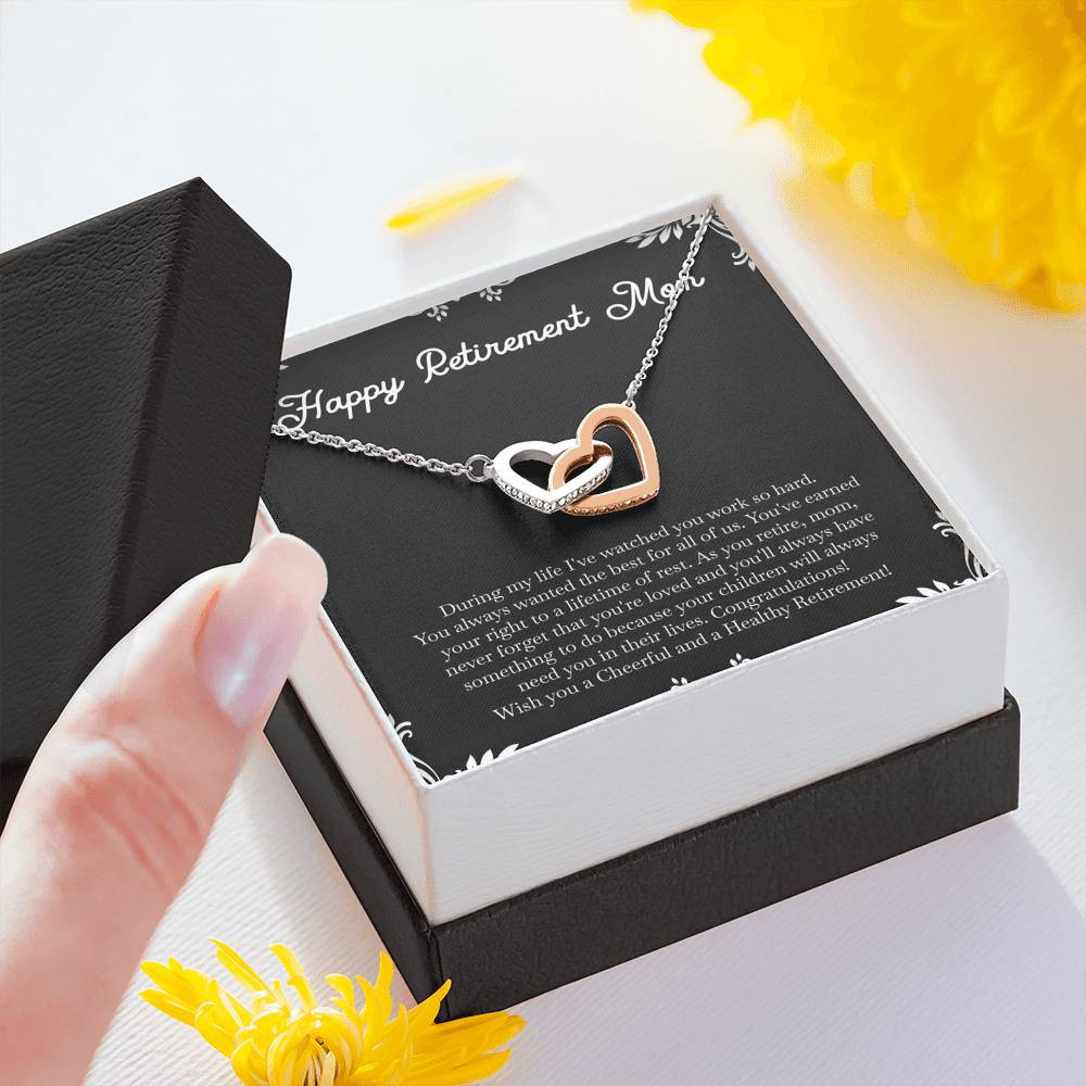 Mom Retirement Gifts, Never Forget, Happy Retirement Interlocking Heart Necklace For Women, Retirement Party Favor From Daughter Son