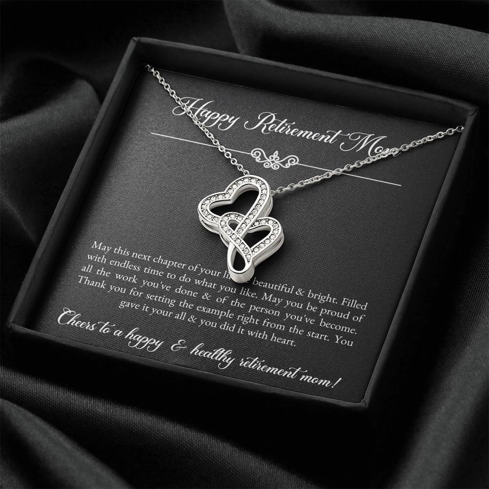 Mom Retirement Gifts, Next Chapter, Happy Retirement Double Heart Necklace For Women, Retirement Party Favor From Daughter Son