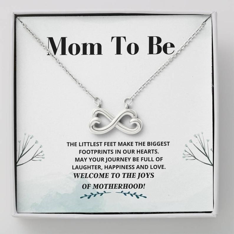 Mom To Be – Littlest Feet – Infinity Heart Necklace – New Mommy Gift, New Mom Jewelry, New Mom Necklace New Mother Gift, Baby Shower Gift