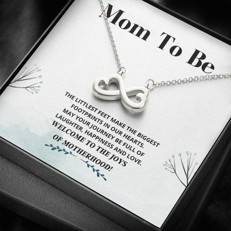 Mom To Be – Littlest Feet – Infinity Heart Necklace – New Mommy Gift, New Mom Jewelry, New Mom Necklace New Mother Gift, Baby Shower Gift