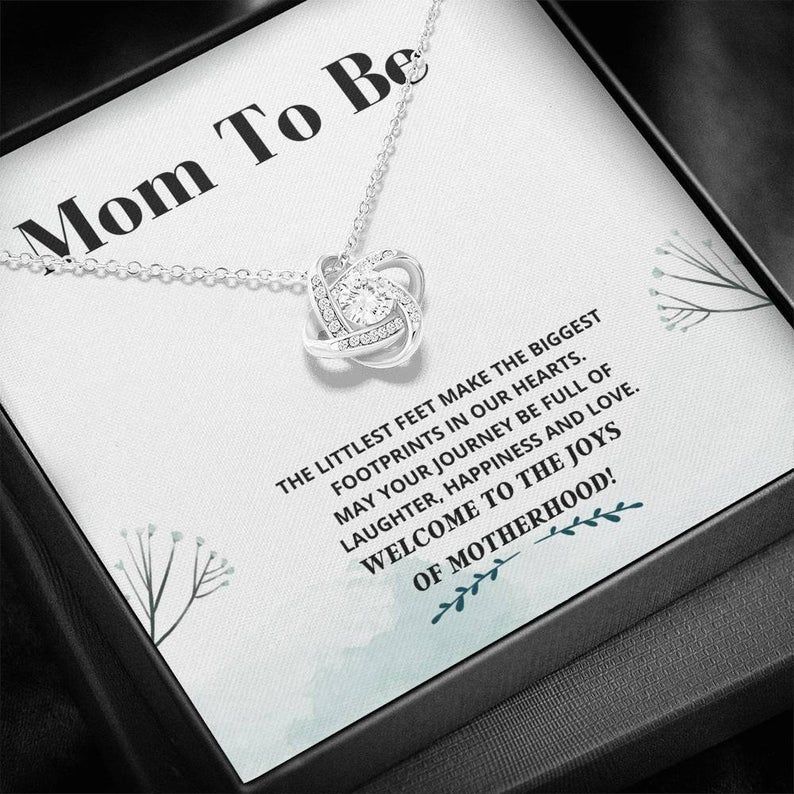 Mom To Be – Littlest Feet – Love Knot Necklace – New Mommy Gift, New Mom Jewelry, New Mom Necklace New Mother Gift, Baby Shower Gift