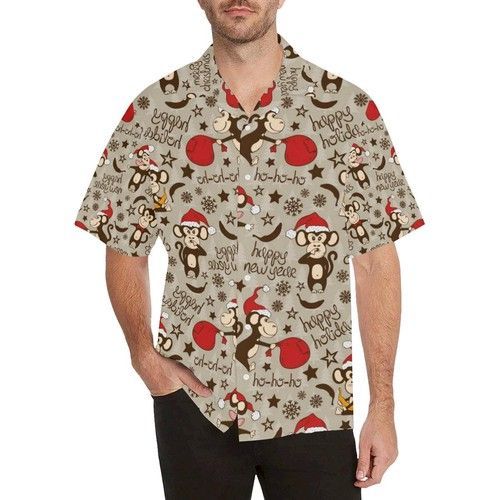 Monkey Christmas Pattern MenS All Over Print Hawaiian Shirt