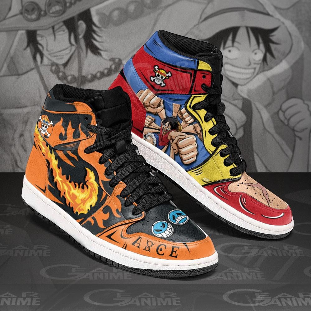 Monkey D. Luffy And Portgas D. Ace Anime One Piece Shoes, Air Jordan Hightop