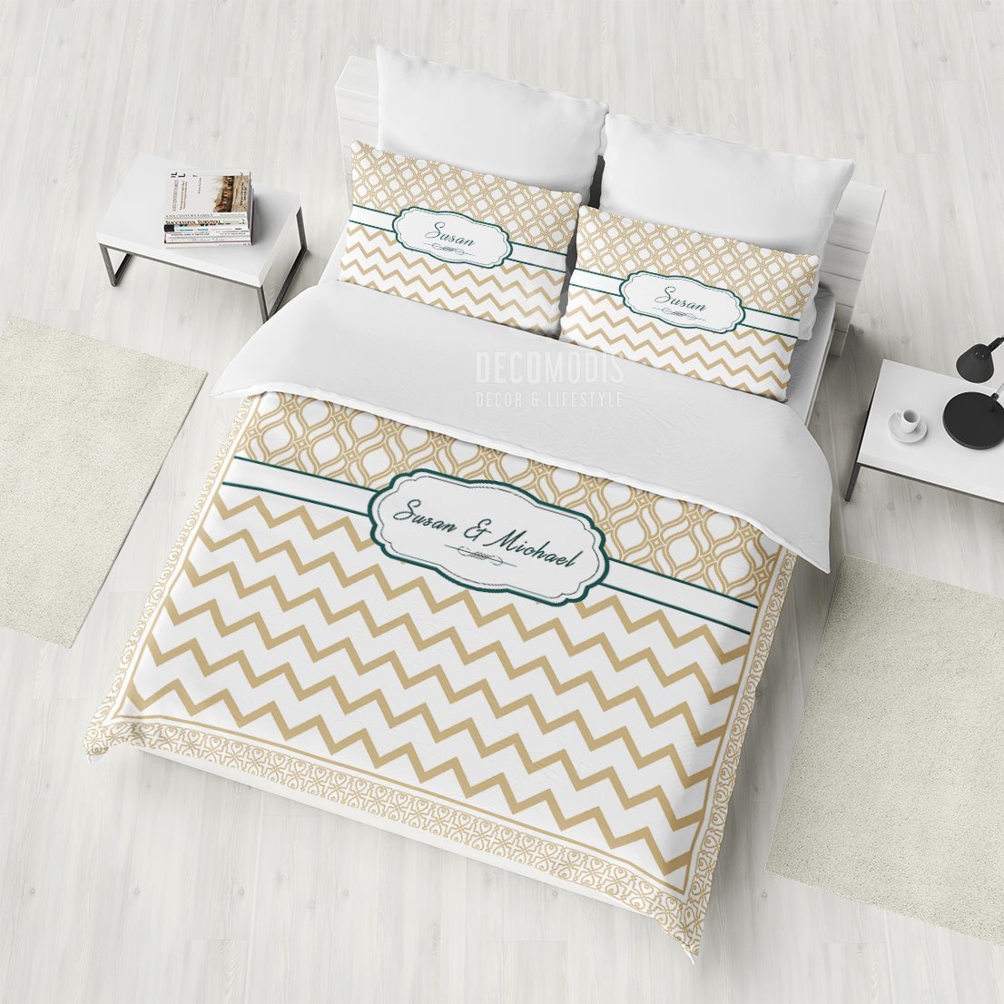 Monogrammed , Golden Customized , Golden With Name, Personalized Monogram Duvet Cover Bedding Set