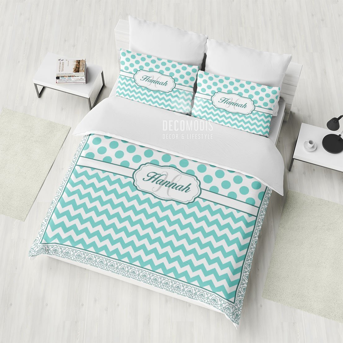 Monogrammed , Personalized , Custom Pastel Green Geometry , With Name Duvet Cover Bedding Set