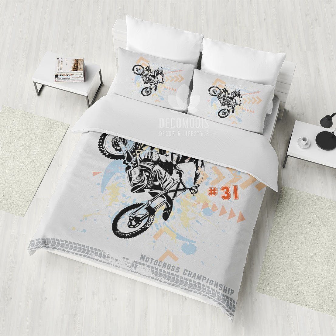 Monogrammed Motorbike , Sport Motocross Jump , Customized Duvet Cover Bedding Set