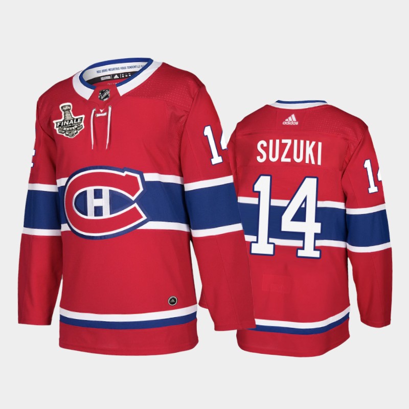 Montreal Canadiens Nick Suzuki #14 2021 de la Coupe Stanley Finale Red French-Language Patch Jersey