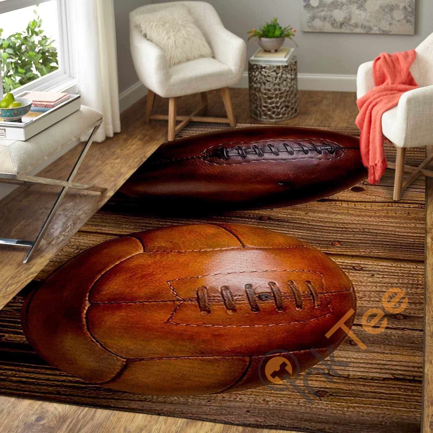 Moody Football Soccer Ball Area Rectangle Rug