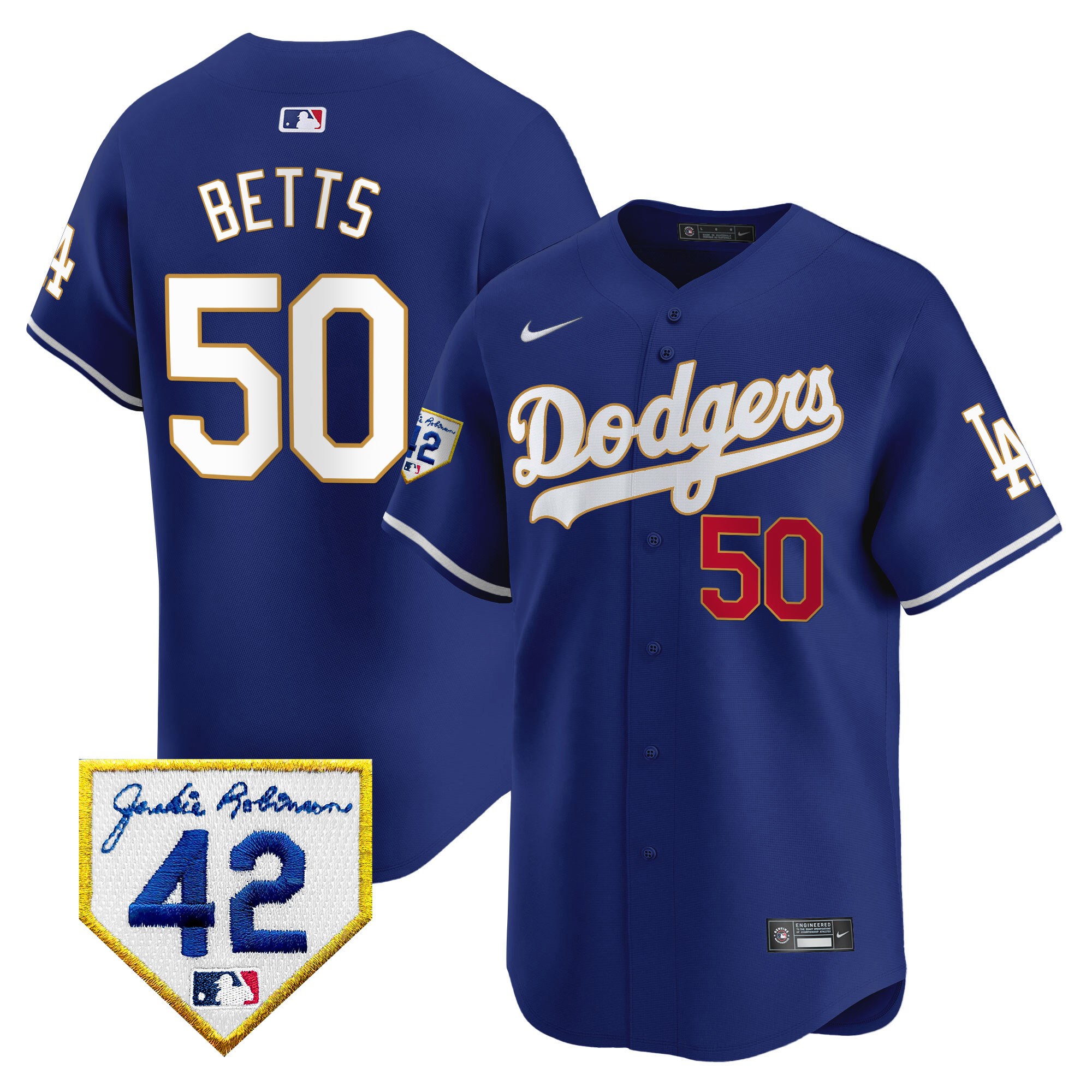 Mookie Betts Men's Los Angeles Dodgers 2024 Jackie Robinson Patch Vapor Premier Limited Royal Jersey - All Stitched
