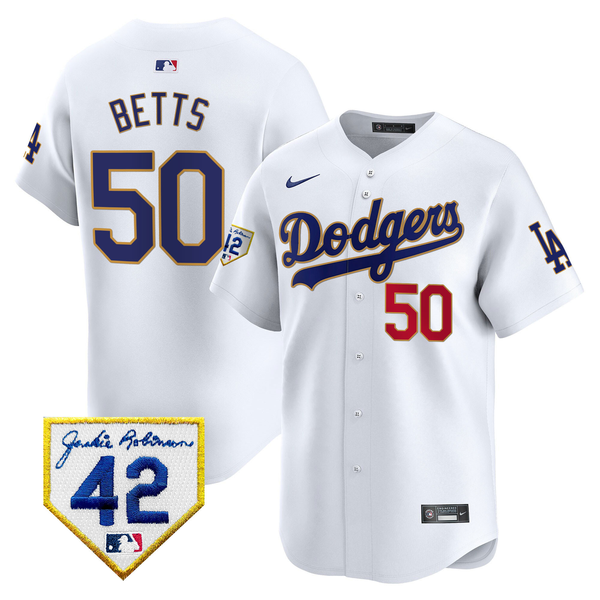 Mookie Betts Men's Los Angeles Dodgers 2024 Jackie Robinson Patch Vapor Premier Limited White Jersey - All Stitched