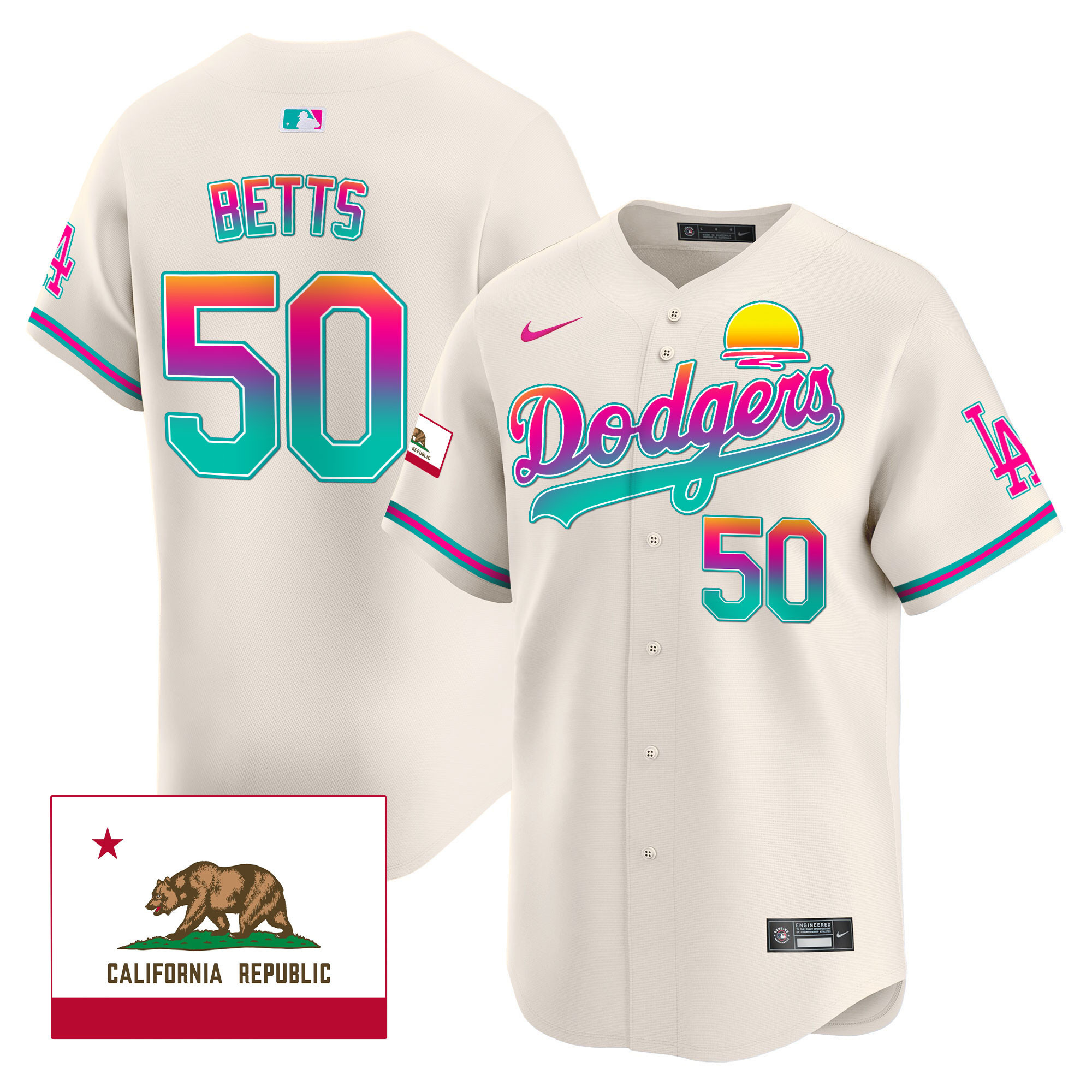 Mookie Betts Men's Los Angeles Dodgers 2024 Los Angeles City Style Vapor Premier Limited Cream Jersey - All Stitched