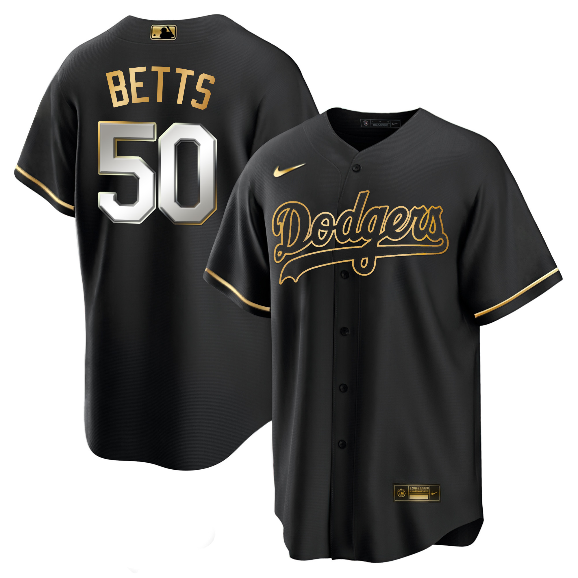 Mookie Betts Men's Los Angeles Dodgers Black Limited & Gold Cool Black Limited Jersey - All Stitched