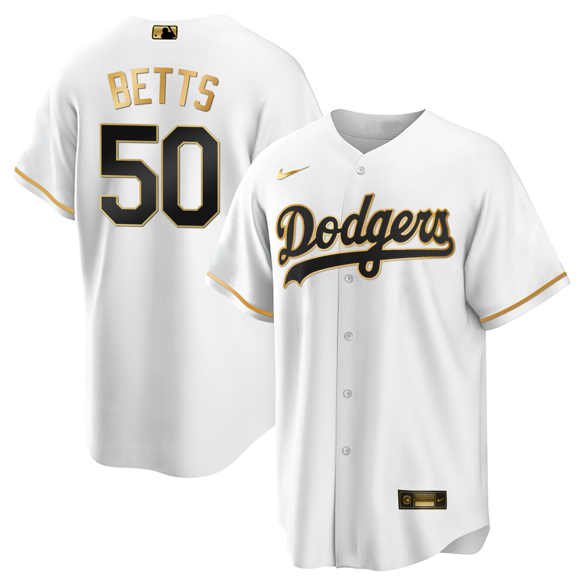 Mookie Betts Men's Los Angeles Dodgers Black Limited & Gold Cool White Gold Jersey - All Stitched