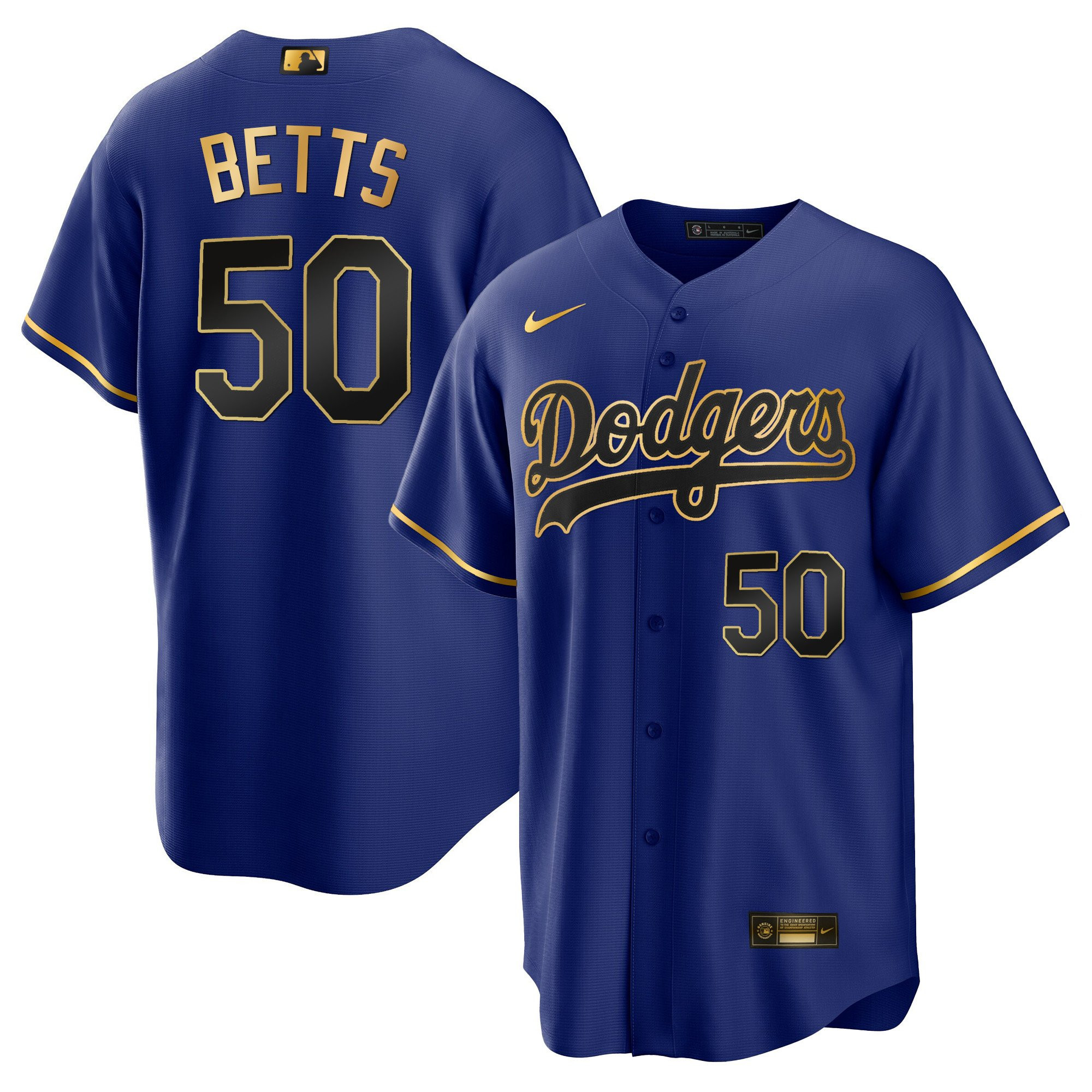 Mookie Betts Men's Los Angeles Dodgers Cool Base Gold Cool Black Royal Jersey - All Stitched