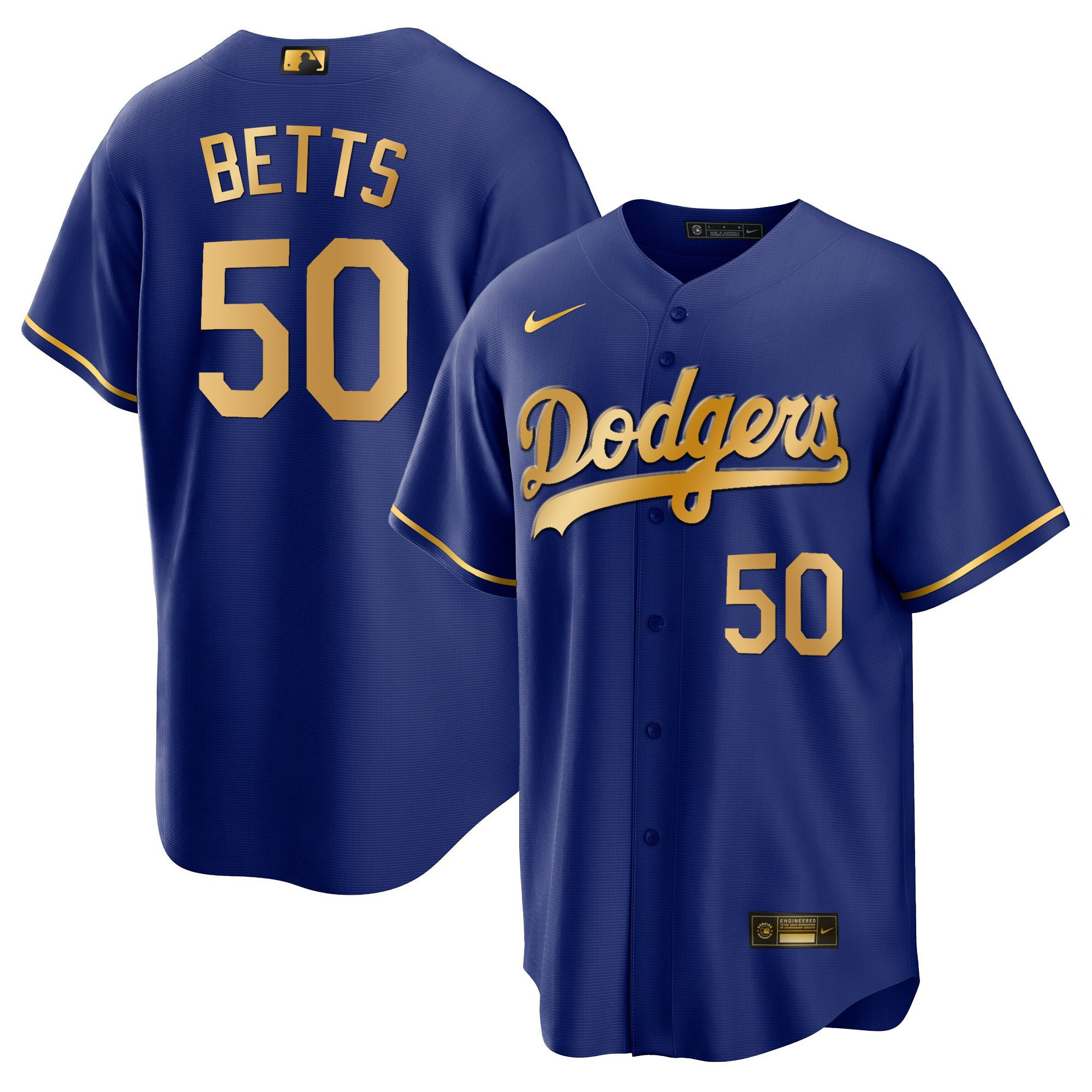 Mookie Betts Men's Los Angeles Dodgers Cool Base Gold Cool Royal Gold Jersey - All Stitched