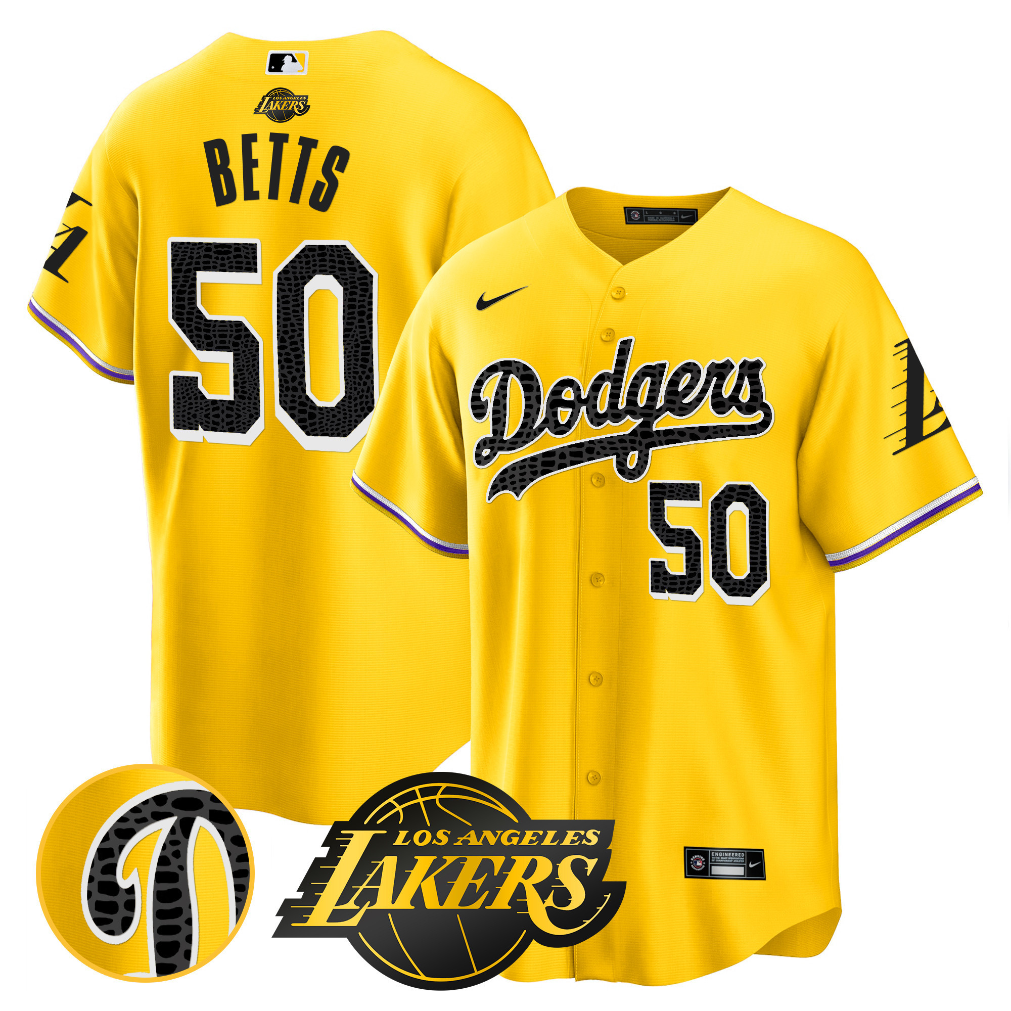 Mookie Betts Men's Los Angeles Dodgers Cool Base Mamba Gold Jersey - All Stitched