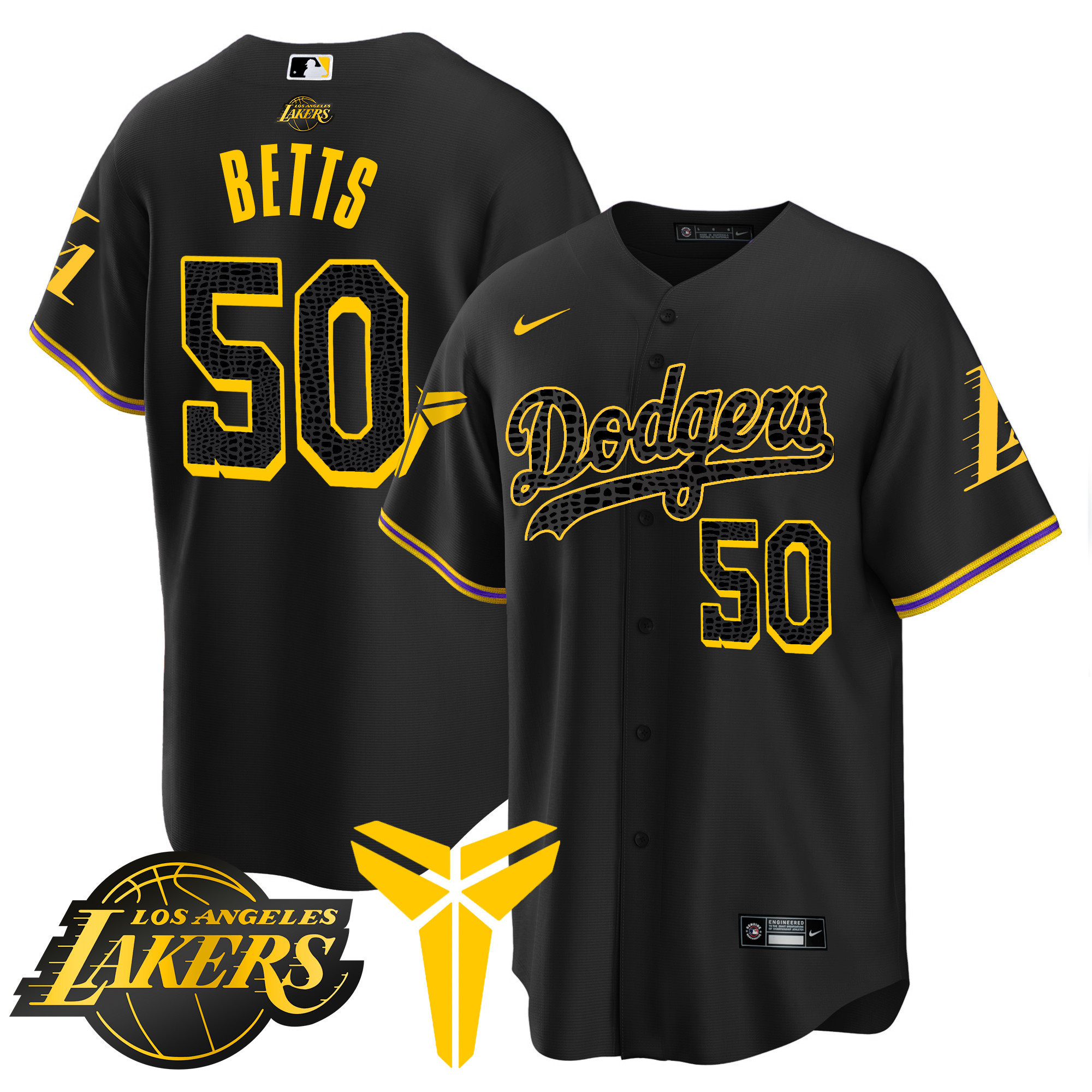 Mookie Betts Men's Los Angeles Dodgers Cool Base Mamba V2 Black Jersey - All Stitched