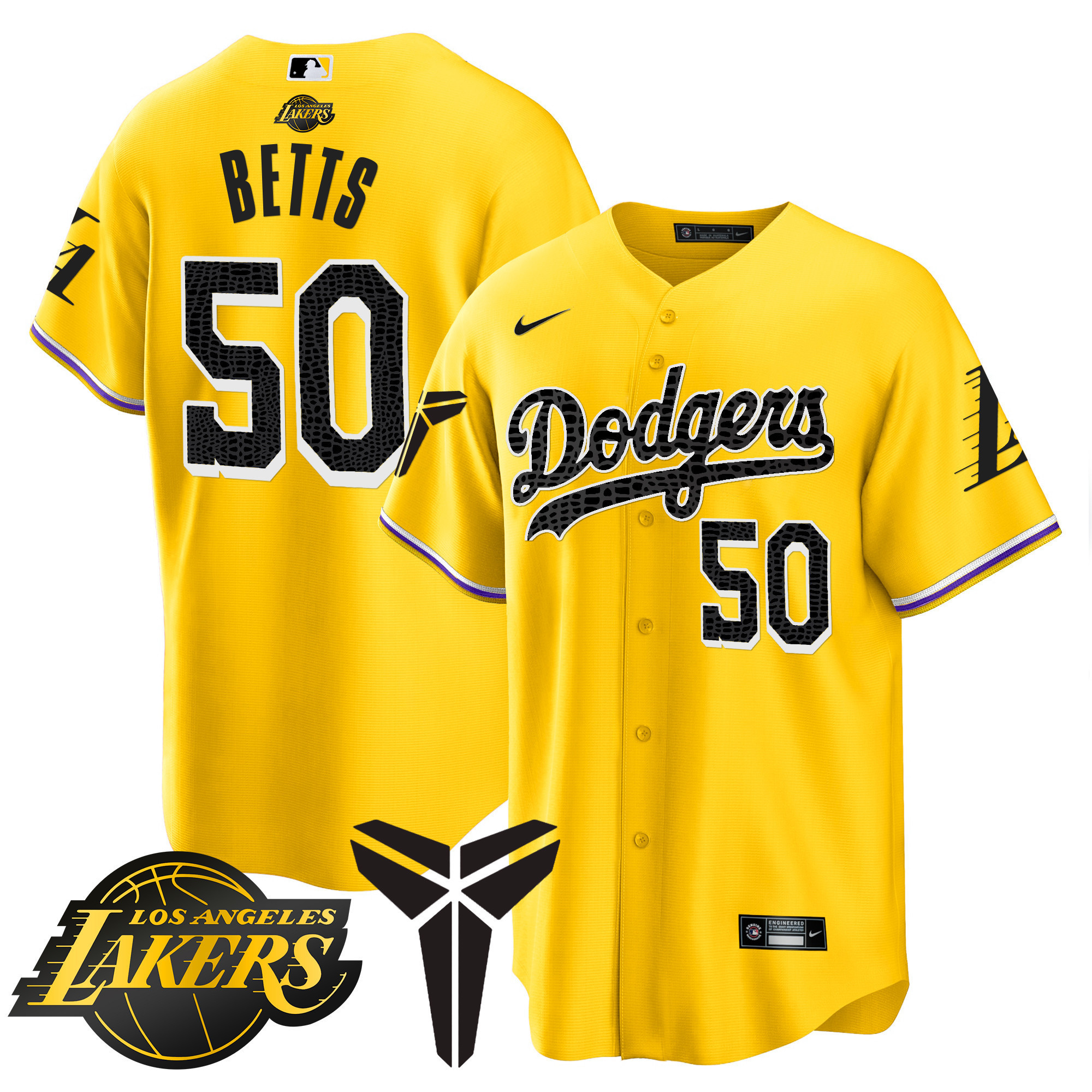 Mookie Betts Men's Los Angeles Dodgers Cool Base Mamba V2 Gold Jersey - All Stitched