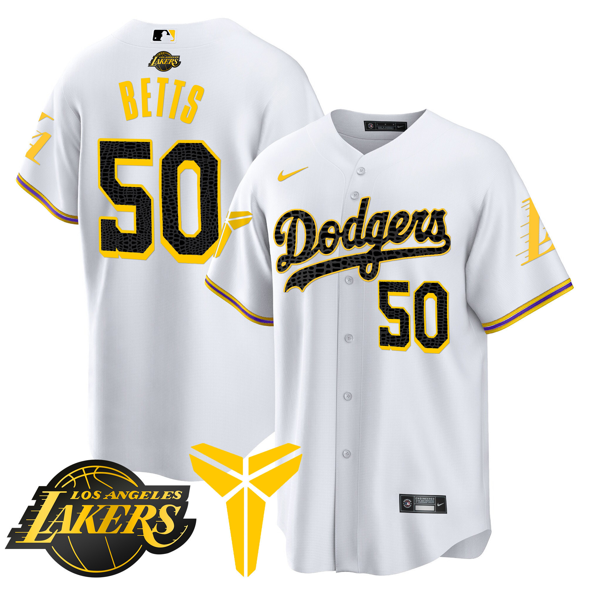 Mookie Betts Men's Los Angeles Dodgers Cool Base Mamba V2 White Jersey - All Stitched