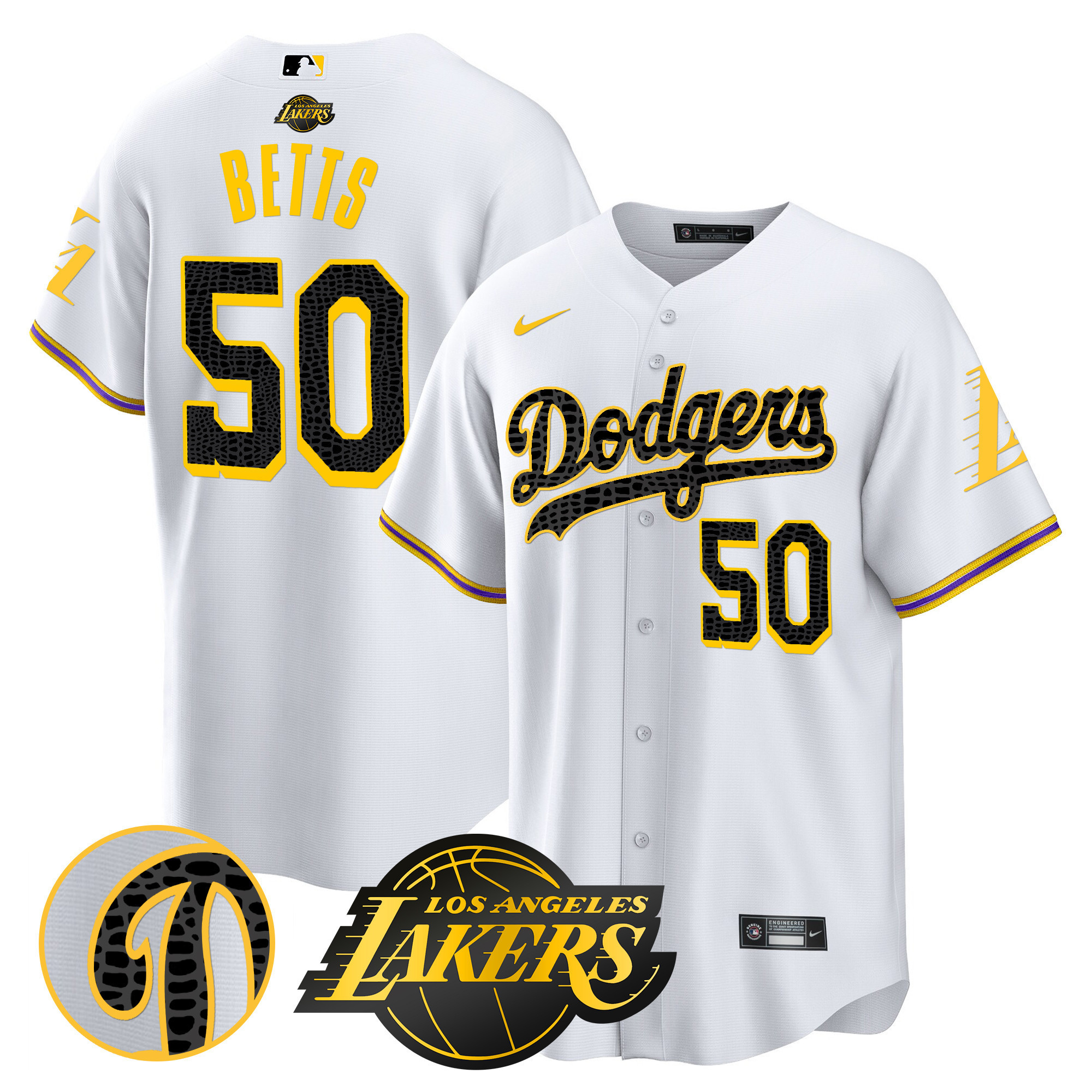 Mookie Betts Men's Los Angeles Dodgers Cool Base Mamba White Jersey - All Stitched