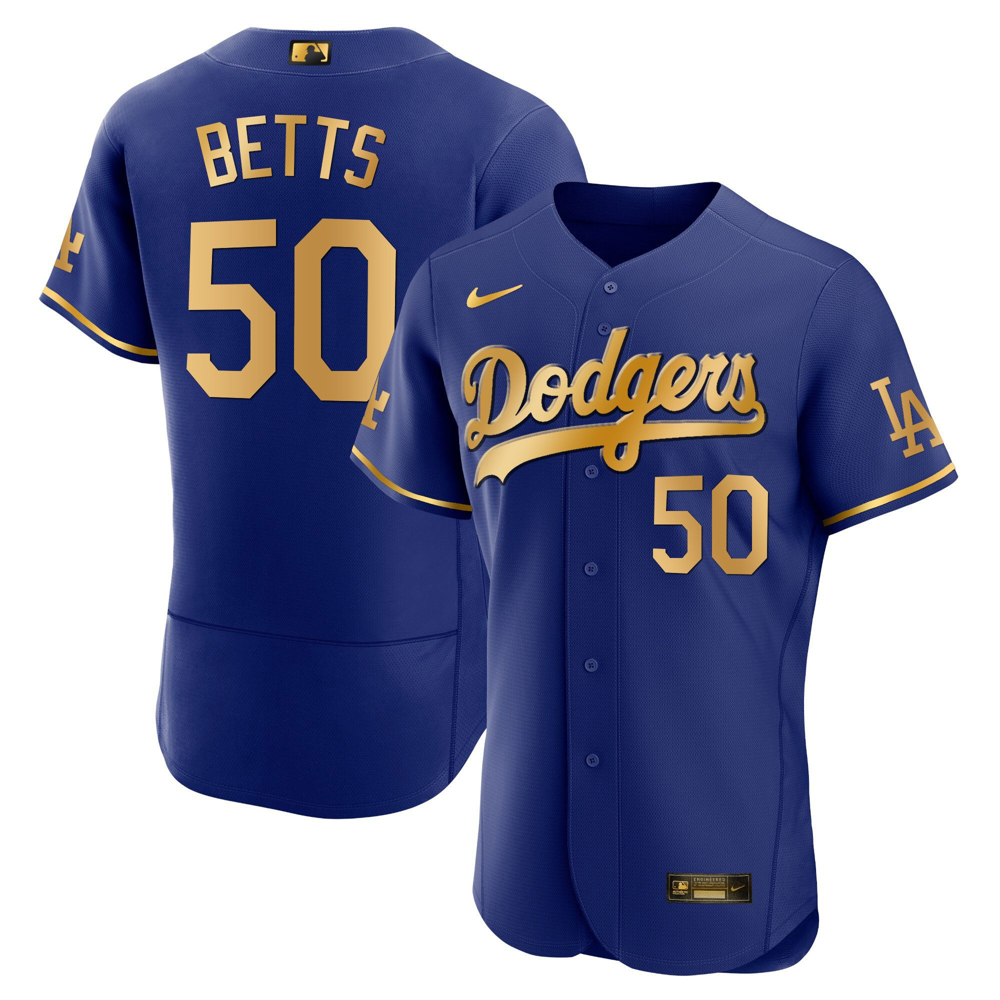 Mookie Betts Men's Los Angeles Dodgers Flex Base Gold Flex Royal Gold Jersey - All Stitched