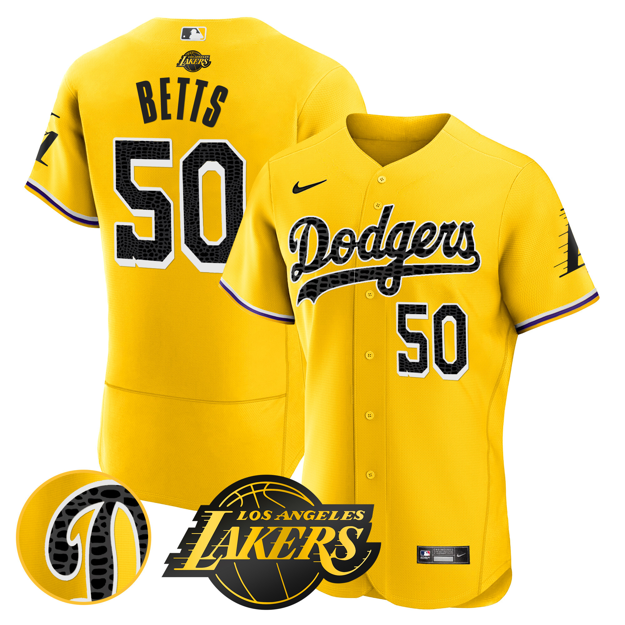 Mookie Betts Men's Los Angeles Dodgers Flex Base Mamba Gold Jersey - All Stitched