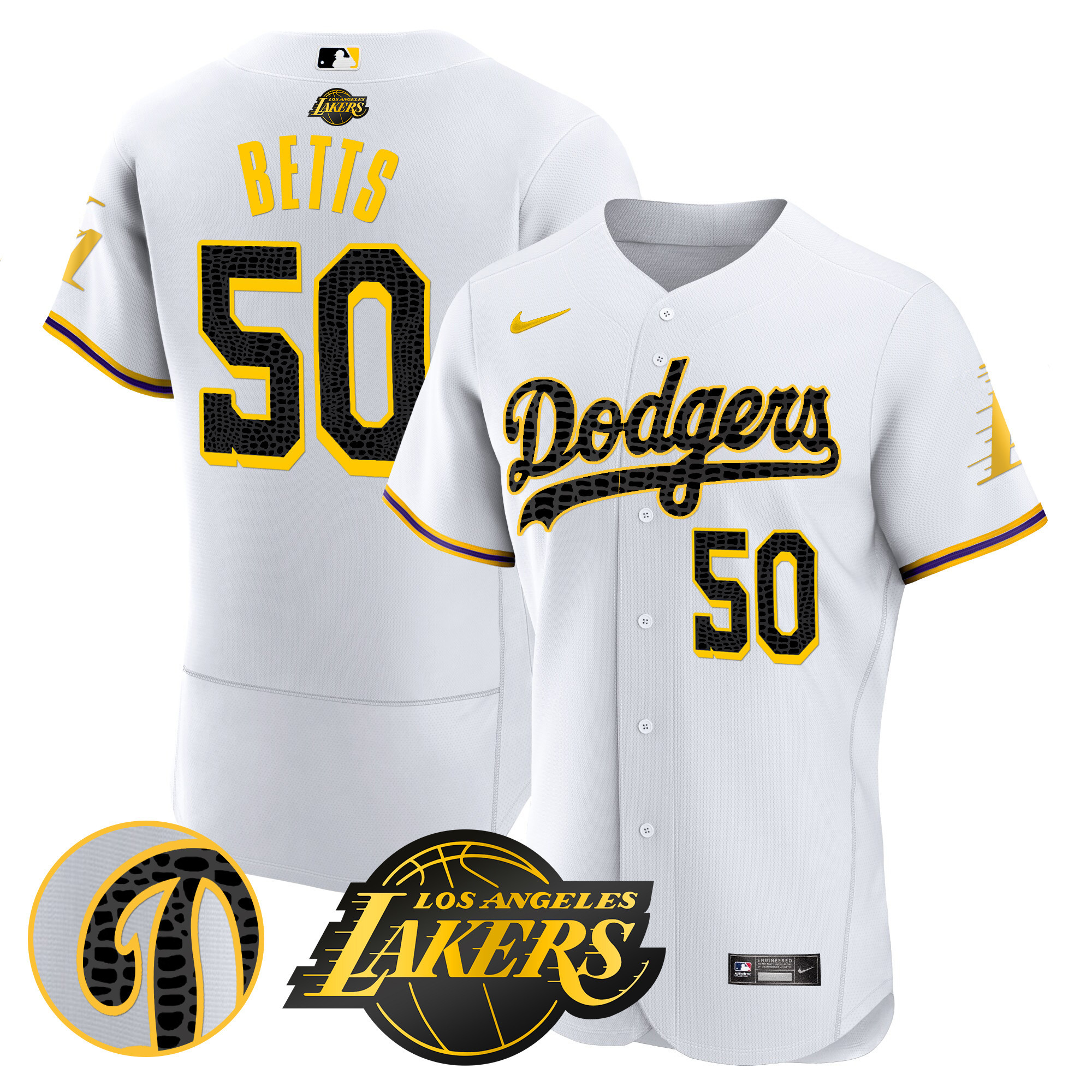 Mookie Betts Men's Los Angeles Dodgers Flex Base Mamba White Jersey - All Stitched
