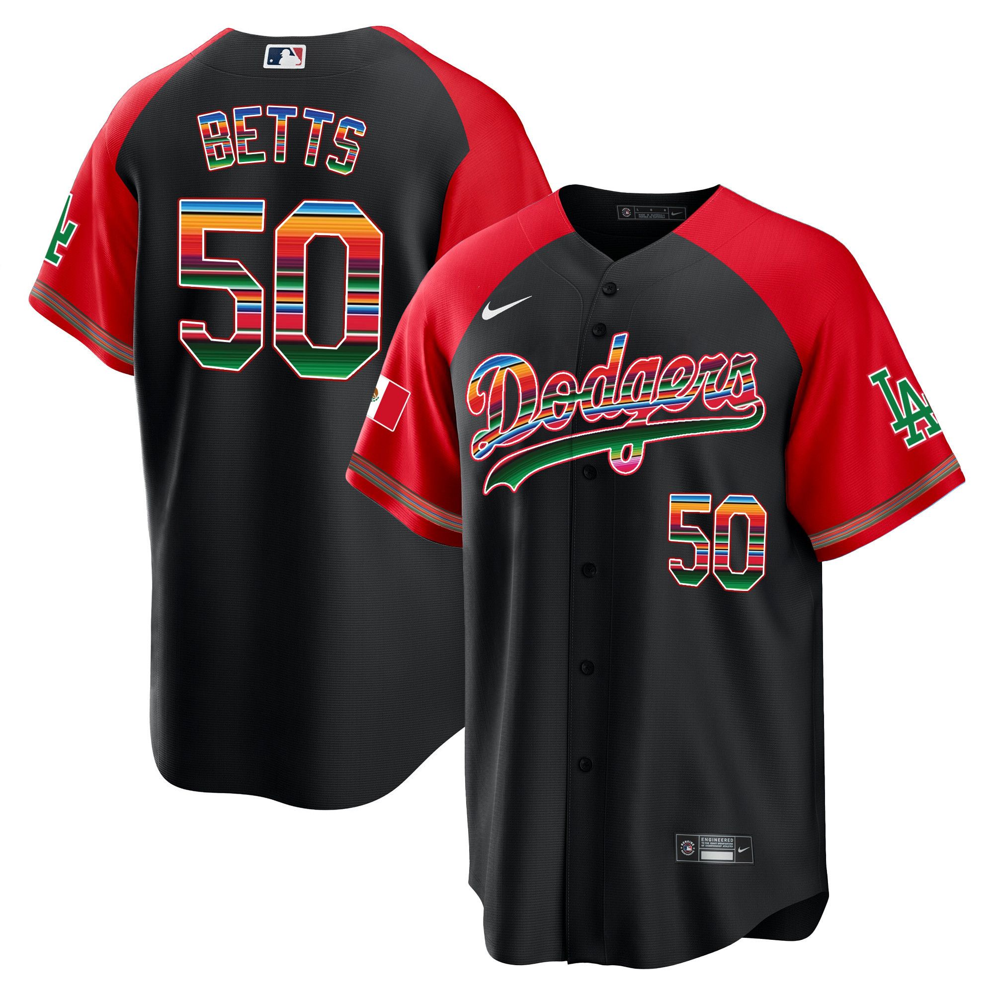 Mookie Betts Men's Los Angeles Dodgers Mexico Alternate Cool Base Black Jersey - All Stitched